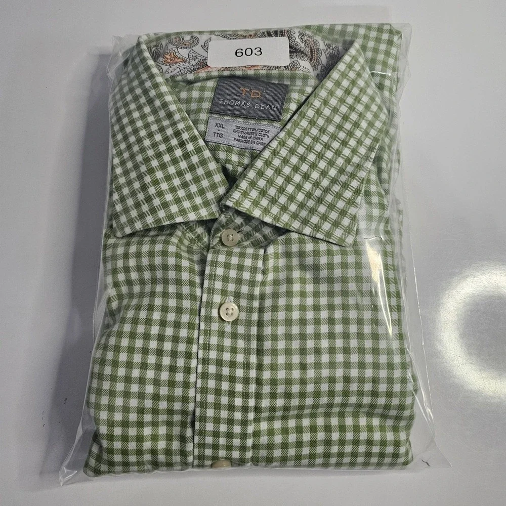 Thomas Dean Green, White Shepherd Check Paisley‎ Flip Cuff Button Up Shirt XXL